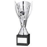 SILVER PLASTIC 'FLASH' CUP ON BLACK MARBLE ASSEMBLED TROPHY (1" CEN) - 8in